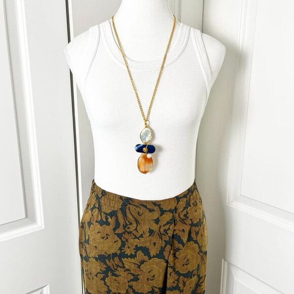 Artisan Pendant Gold-Tone Necklace- Sodalite, Blue Agate, Pearls & Carnelian - Picture 10 of 13